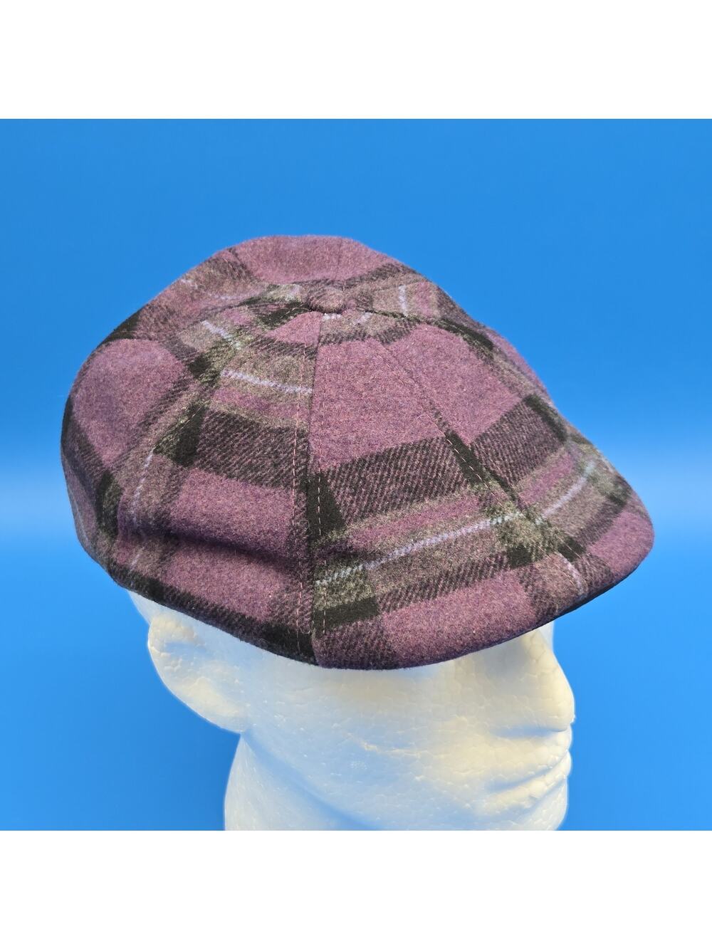 Boston Scally Co Violet Rose Flat Cap Hat XL Purple Plaid Wool Blend Ivy Newsboy
